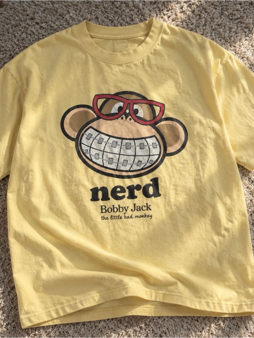 Gildan Yellow Graphic 'Nerd' Monkey Tee with Red Glasses